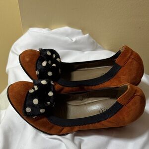 Anyi Lu Orange and Black Flats with Polka Dot Bow